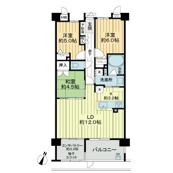 Floor plan. 3LDK, Price 19.9 million yen, Occupied area 74.98 sq m , Balcony area 7.12 sq m out Paul the room does not go out the pillars to a corner design. Flooring is a very beautiful state.