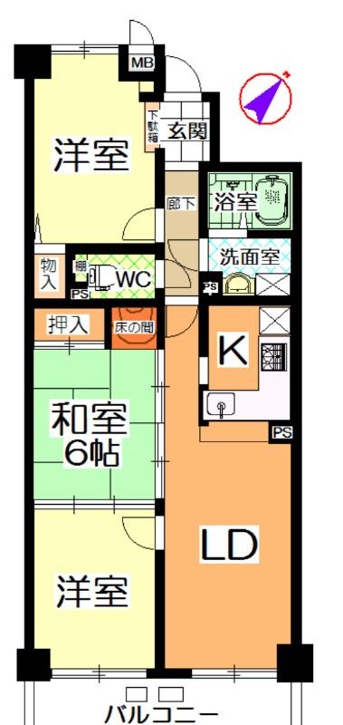 Floor plan. 3LDK, Price 9.5 million yen, Occupied area 75.36 sq m
