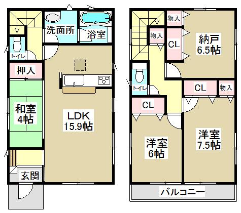 Floor plan. (Building 2), Price 28,900,000 yen, 4LDK, Land area 139.75 sq m , Building area 96.39 sq m