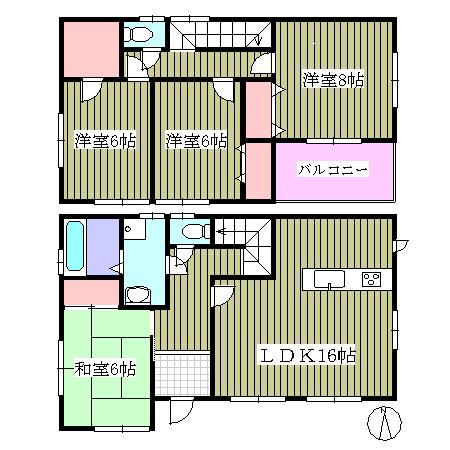 Floor plan. (3 Building), Price 26,800,000 yen, 4LDK, Land area 133.29 sq m , Building area 105.17 sq m