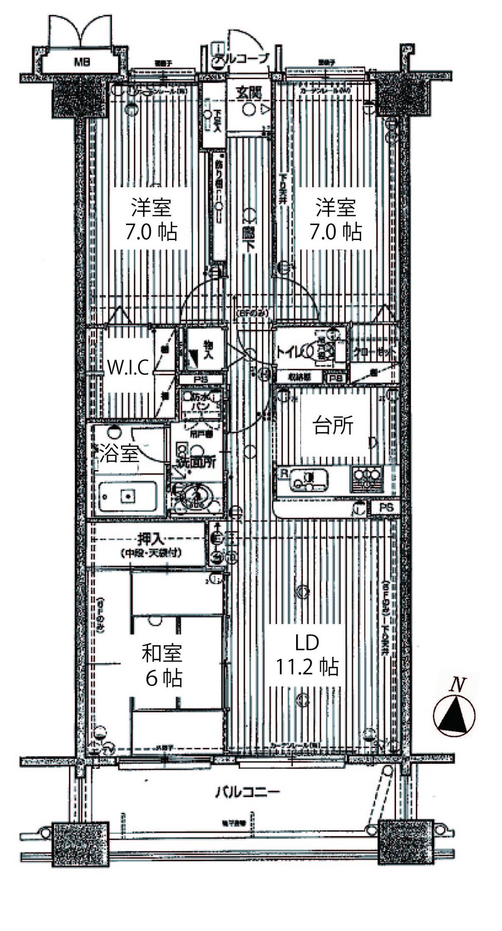 Floor plan. 3LDK, Price 11.8 million yen, Occupied area 77.47 sq m , Balcony area 10.98 sq m