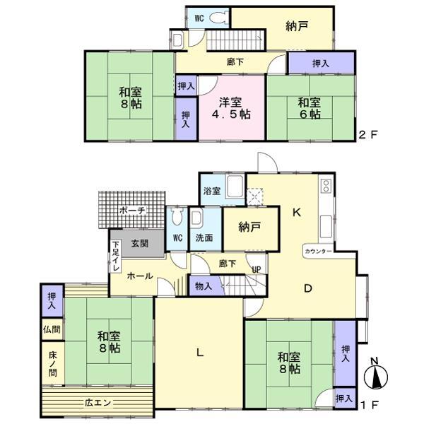 Floor plan. 34,800,000 yen, 5LDK + 2S (storeroom), Land area 268.06 sq m , Building area 151.79 sq m