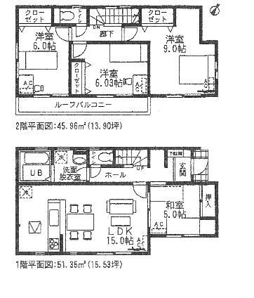 Floor plan. (3 Building), Price 24,900,000 yen, 4LDK, Land area 139.37 sq m , Building area 97.31 sq m