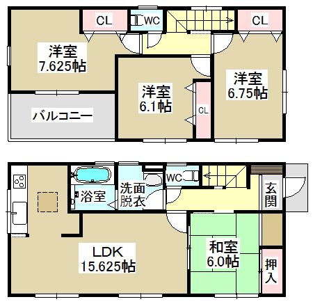 Floor plan. (1 Building), Price 21,800,000 yen, 4LDK, Land area 127.58 sq m , Building area 97.31 sq m
