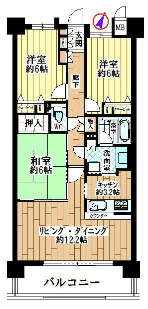 Floor plan. 3LDK, Price 14.5 million yen, Occupied area 74.73 sq m