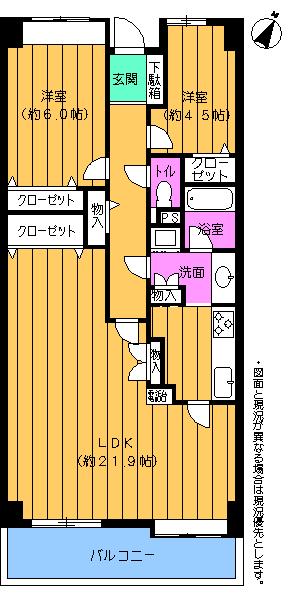 Floor plan. 2LDK, Price 9.8 million yen, Occupied area 74.38 sq m , Balcony area 9.15 sq m