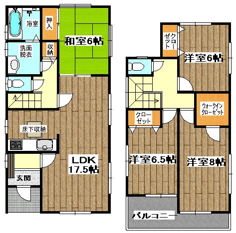 Floor plan. (6 Building), Price 27,800,000 yen, 4LDK, Land area 136.18 sq m , Building area 106 sq m