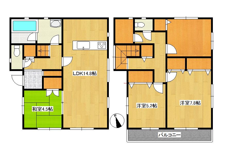 Floor plan. (Building 2), Price 22,900,000 yen, 3LDK+S, Land area 130.6 sq m , Building area 95.98 sq m