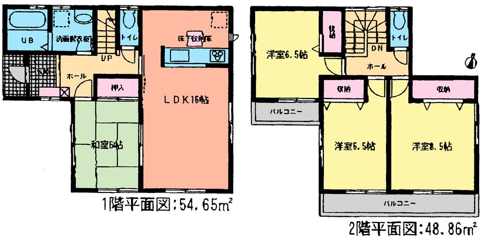 Floor plan. (Building 2), Price 27,800,000 yen, 4LDK, Land area 126.56 sq m , Building area 103.51 sq m