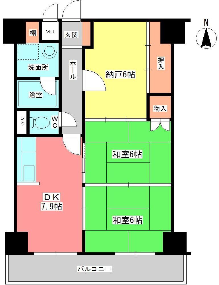 Floor plan. 2DK + S (storeroom), Price 3.2 million yen, Occupied area 58.51 sq m , Balcony area 8.52 sq m