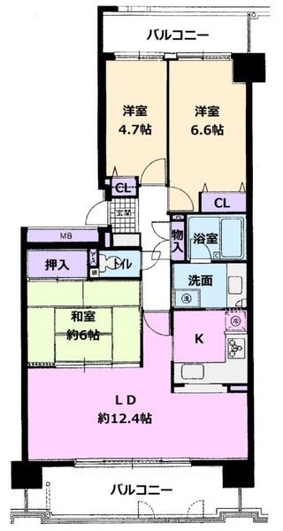 Floor plan. 3LDK, Price 11 million yen, Occupied area 74.53 sq m