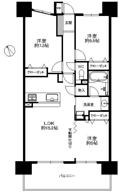 Floor plan. 3LDK, Price 14.8 million yen, Occupied area 70.94 sq m , Balcony area 12.8 sq m