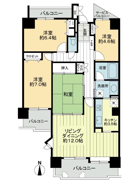Floor plan. 4LDK, Price 14.9 million yen, Occupied area 88.68 sq m , Balcony area 17.75 sq m