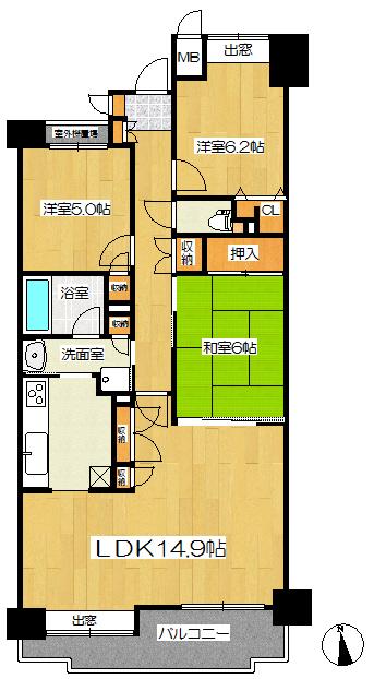 Floor plan. 3LDK, Price 14.8 million yen, Occupied area 74.61 sq m , Balcony area 9.87 sq m floor plan
