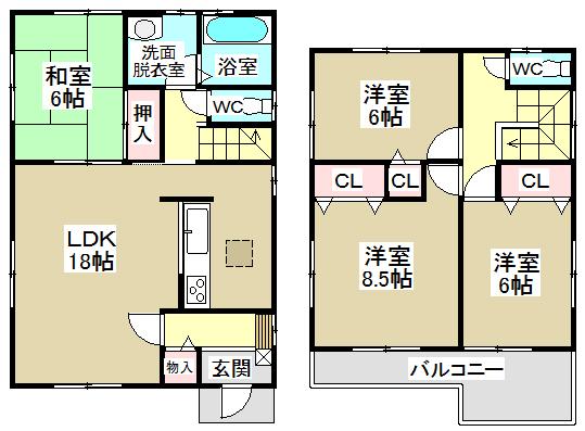 Floor plan. (1 Building), Price 25,300,000 yen, 4LDK, Land area 133.09 sq m , Building area 104.34 sq m