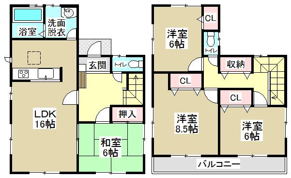 Floor plan. (Building 2), Price 27.3 million yen, 4LDK, Land area 137.39 sq m , Building area 106 sq m