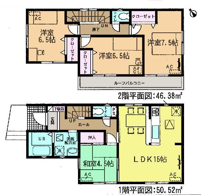 Floor plan. (3 Building), Price 25,800,000 yen, 4LDK, Land area 130 sq m , Building area 96.9 sq m