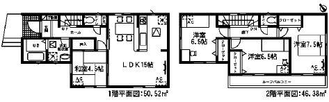 Floor plan. (3 Building), Price 25,800,000 yen, 4LDK, Land area 130 sq m , Building area 96.9 sq m