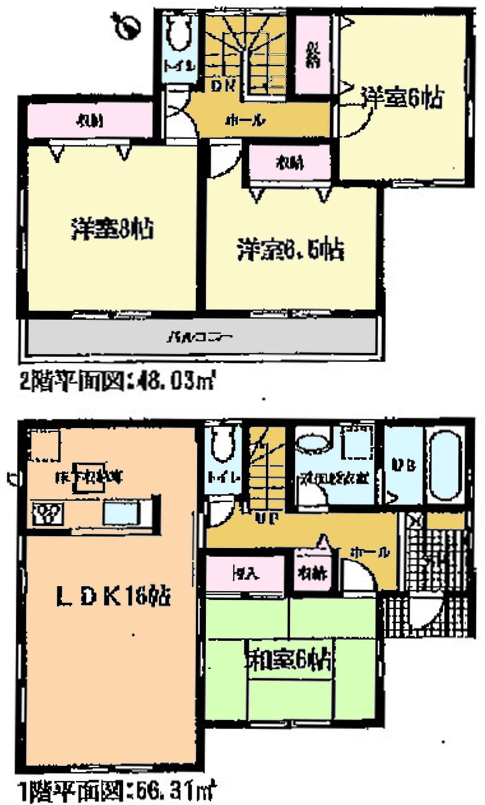 Floor plan. (Building 2), Price 32,800,000 yen, 4LDK, Land area 147.98 sq m , Building area 104.34 sq m