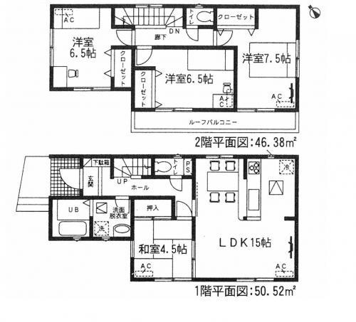 Floor plan. (3 Building), Price 25,800,000 yen, 4LDK, Land area 130 sq m , Building area 96.9 sq m