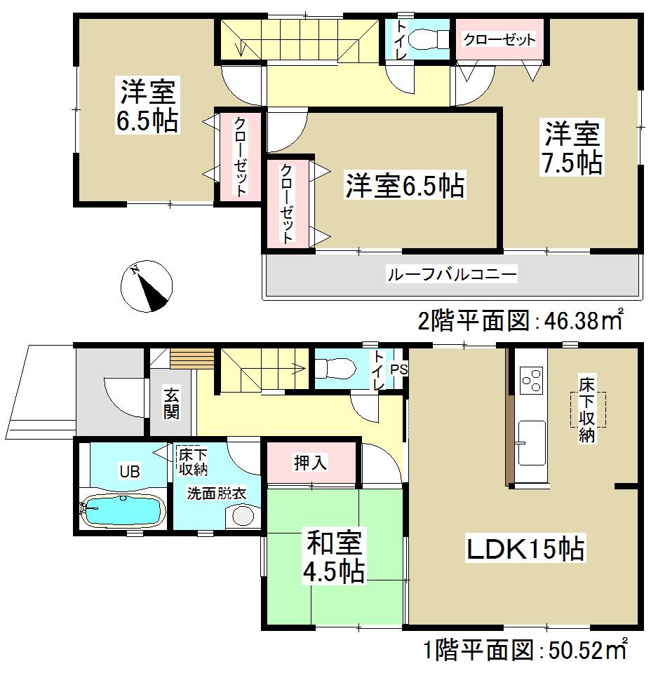Floor plan. (3 Building), Price 25,800,000 yen, 4LDK, Land area 130 sq m , Building area 96.9 sq m