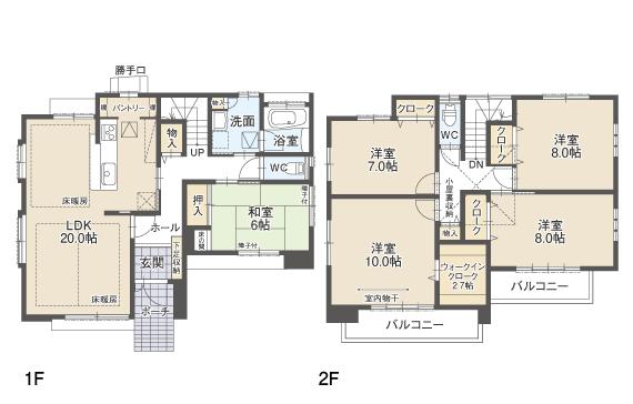 Floor plan. (B Building), Price 37,300,000 yen, 5LDK, Land area 169.48 sq m , Building area 142 sq m