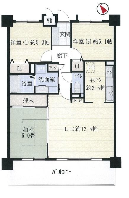 Floor plan. 4LDK, Price 15 million yen, Occupied area 66.63 sq m , Balcony area 12.85 sq m