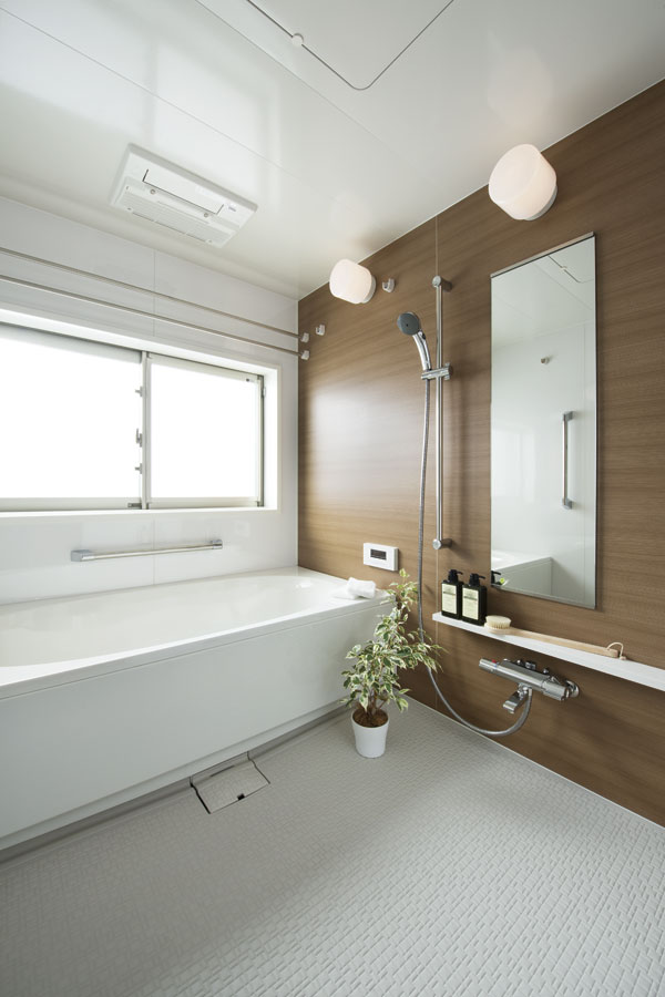 Bathing-wash room.  [Bathroom] "Relax", "peace of mind ・ Safety "and" beautiful "," happy "Bath time is more comfortable in the four contrivances, Is a bathroom cleaning becomes more easier (F1 type model room)