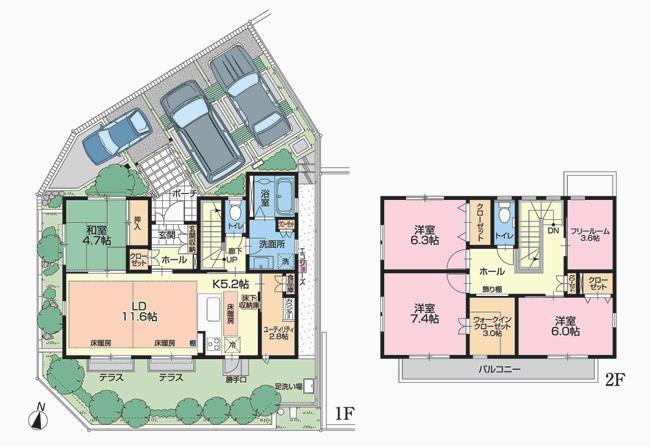 Floor plan. (Secondary sale No.6), Price 36,950,000 yen, 4LDK+2S, Land area 160.54 sq m , Building area 123.5 sq m
