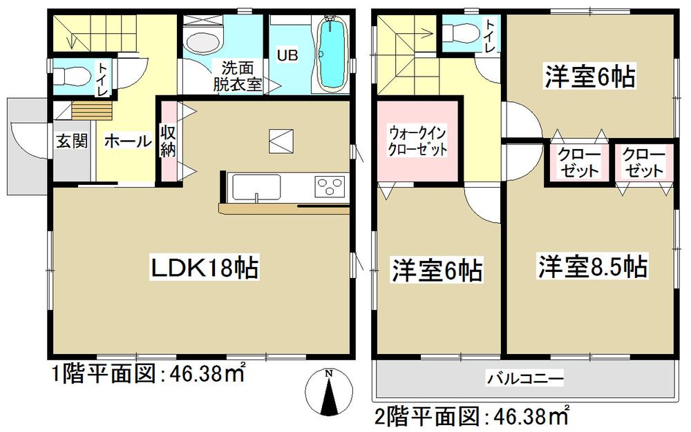 Floor plan. (Building 2), Price 24,900,000 yen, 3LDK, Land area 123.06 sq m , Building area 92.76 sq m