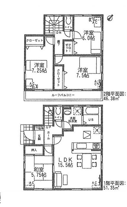 Floor plan. (1 Building), Price 27,800,000 yen, 4LDK, Land area 138.36 sq m , Building area 97.73 sq m