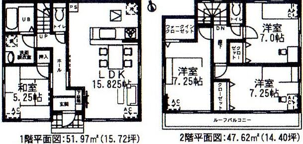 Floor plan. (3 Building), Price 28,300,000 yen, 4LDK, Land area 127.29 sq m , Building area 99.59 sq m