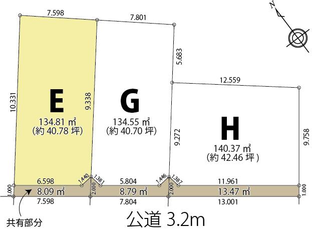 Compartment figure. Land price 14.5 million yen, Land area 134.81 sq m