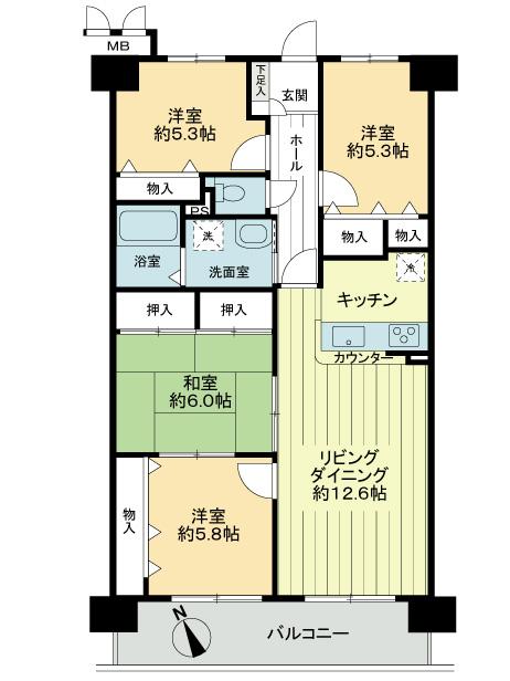 Floor plan. 4LDK, Price 9.9 million yen, Occupied area 85.56 sq m , Balcony area 10.65 sq m