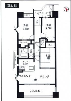 Floor plan. 3LDK, Price 16 million yen, Occupied area 76.05 sq m , Balcony area 17.56 sq m