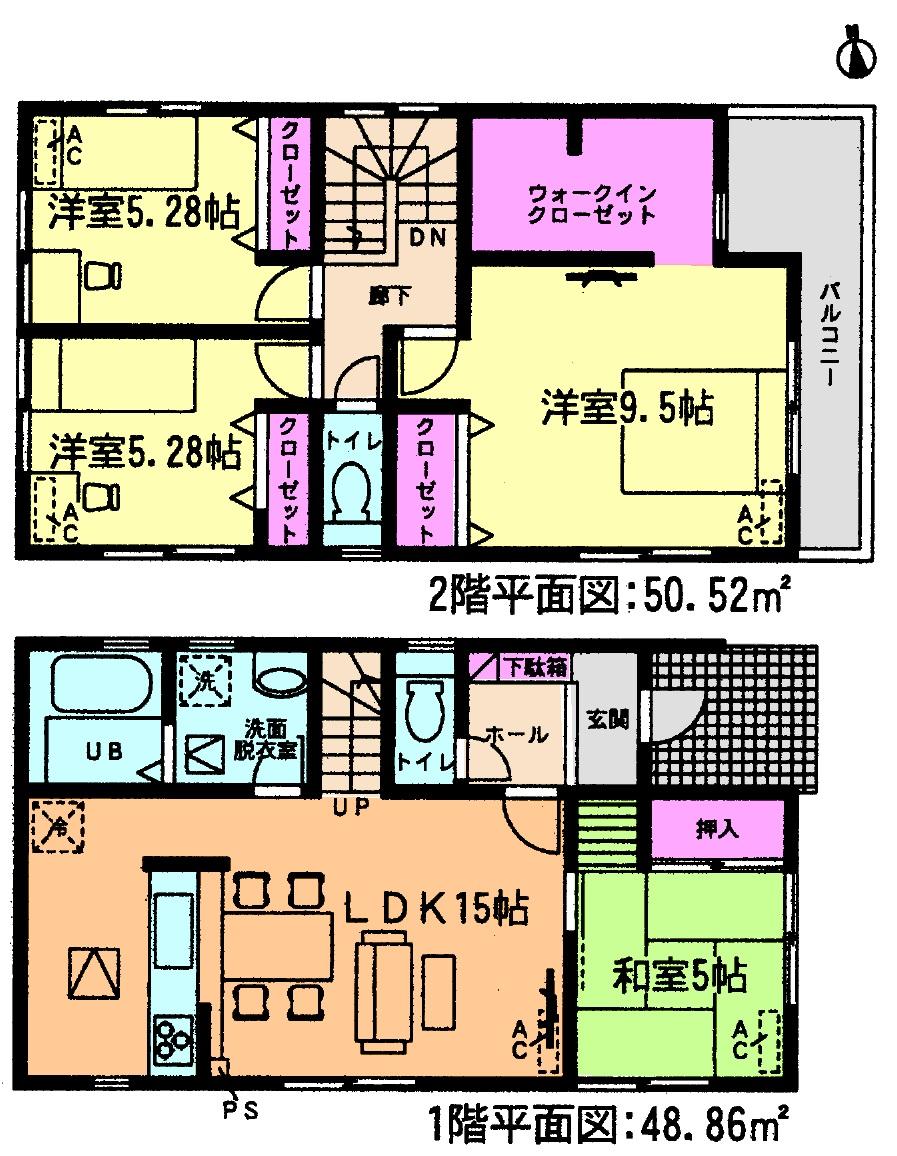 Floor plan. (Building 2), Price 25,800,000 yen, 4LDK, Land area 130.02 sq m , Building area 99.38 sq m