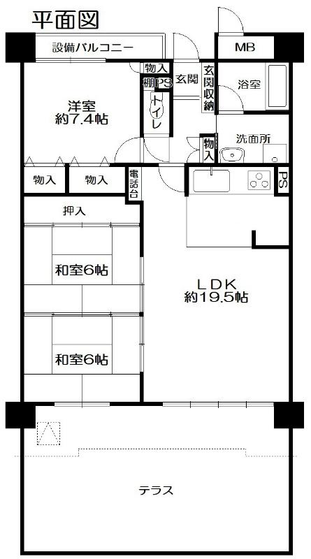 Floor plan. 3LDK, Price 13.8 million yen, Occupied area 84.89 sq m