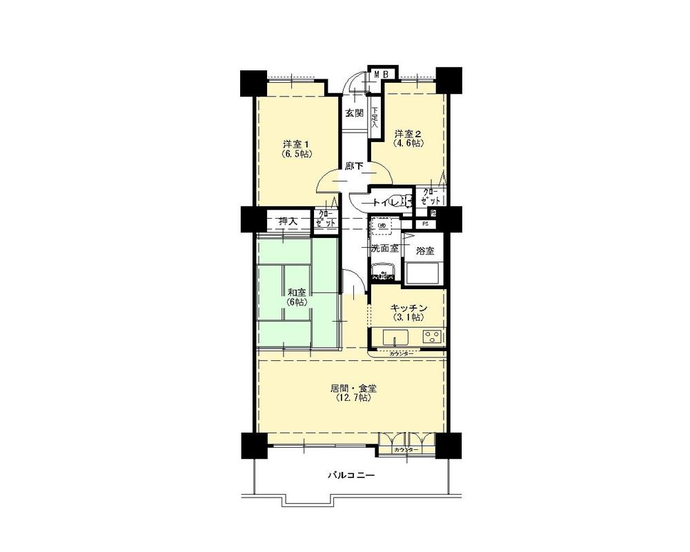 Floor plan. 3LDK, Price 9.8 million yen, Occupied area 73.43 sq m , Balcony area 9.12 sq m