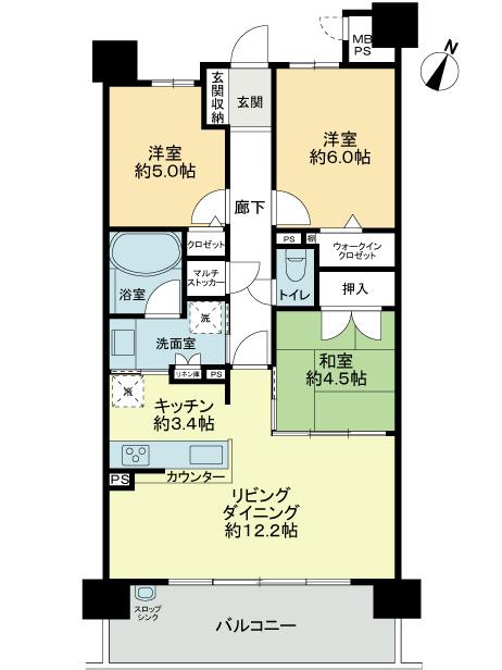 Floor plan. 3LDK, Price 22,900,000 yen, Occupied area 70.88 sq m , Balcony area 11.16 sq m