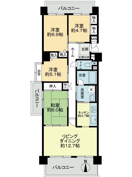 Floor plan. 4LDK, Price 15.8 million yen, Occupied area 91.84 sq m , Balcony area 20.83 sq m