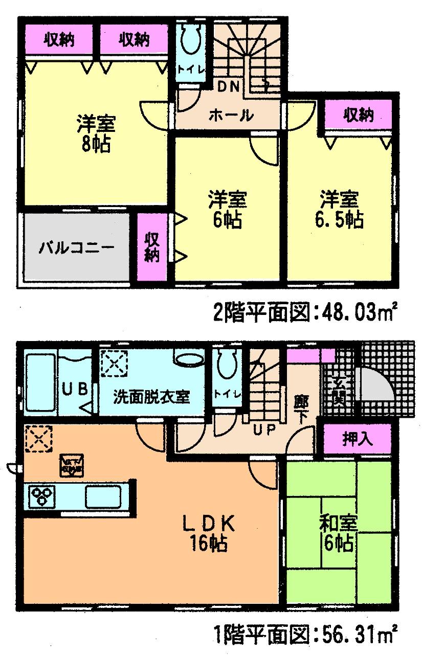 Floor plan. (6 Building), Price 22,800,000 yen, 4LDK, Land area 161.3 sq m , Building area 104.34 sq m