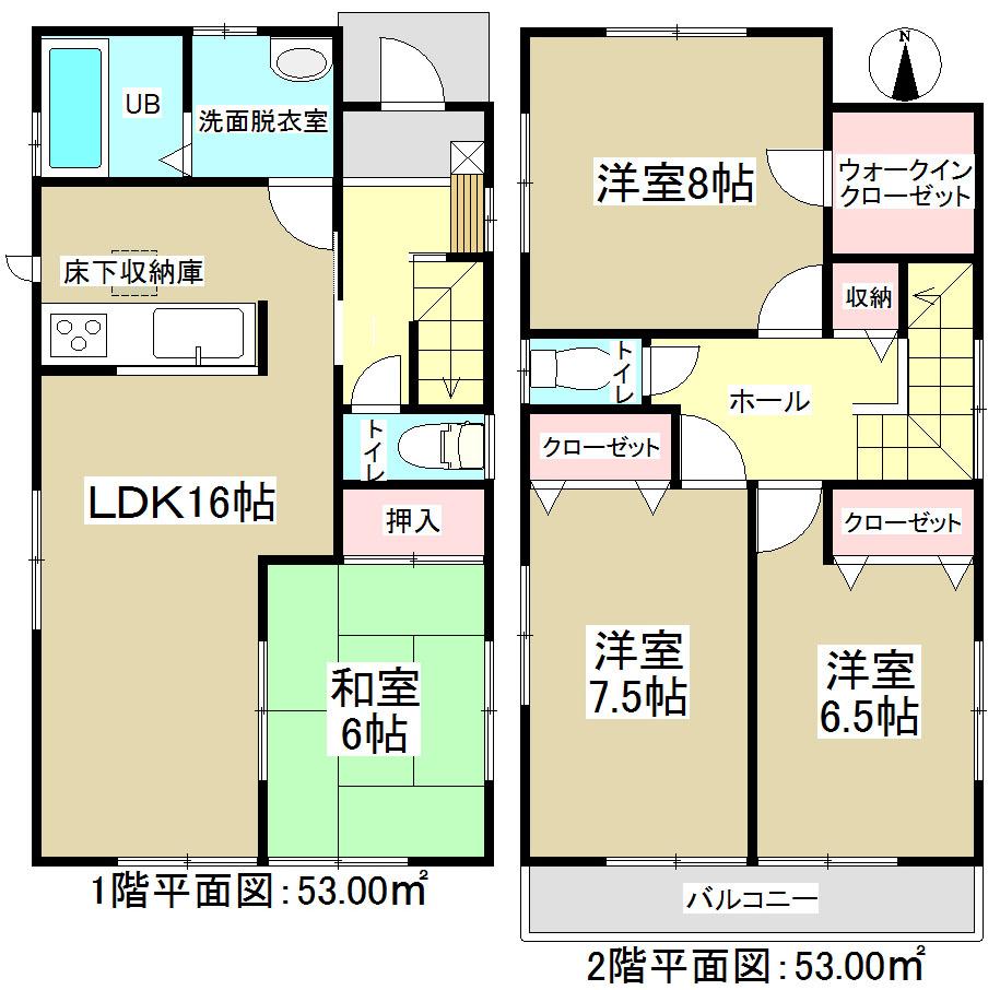 Floor plan. (1 Building), Price 25,800,000 yen, 4LDK, Land area 164.62 sq m , Building area 106 sq m