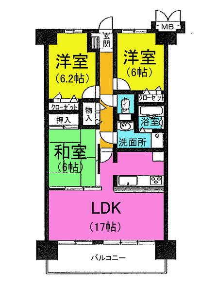 Floor plan. 3LDK, Price 14.7 million yen, Occupied area 78.72 sq m , Balcony area 10.88 sq m