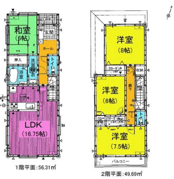 Floor plan. Price 18,800,000 yen, 4LDK, Land area 148.08 sq m , Building area 106 sq m