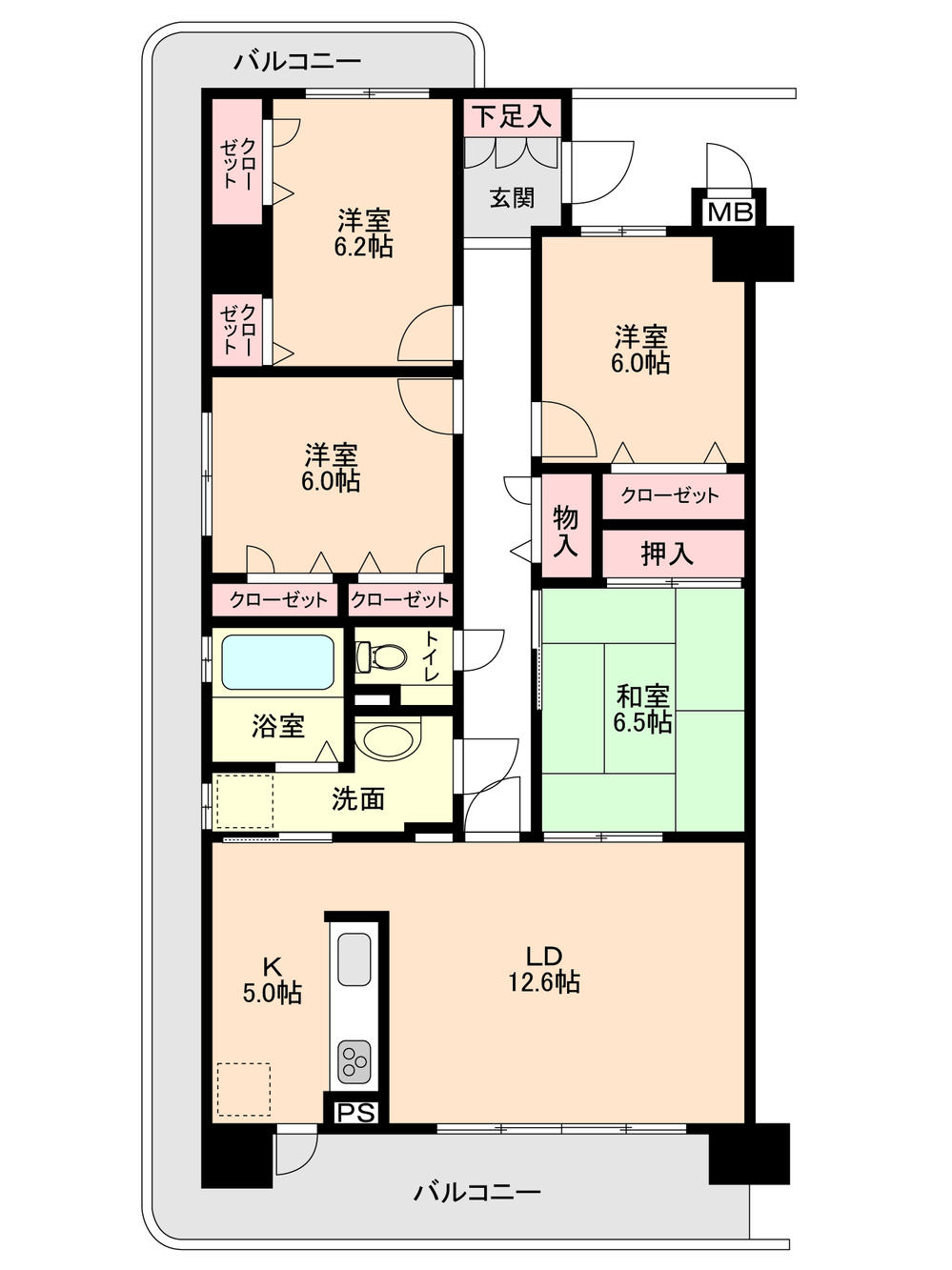 Floor plan. 4LDK, Price 21 million yen, Footprint 100.33 sq m , Balcony area 30.86 sq m