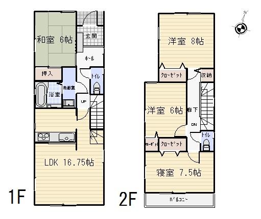 Floor plan. (Building 2), Price 18,800,000 yen, 4LDK, Land area 148.05 sq m , Building area 106 sq m
