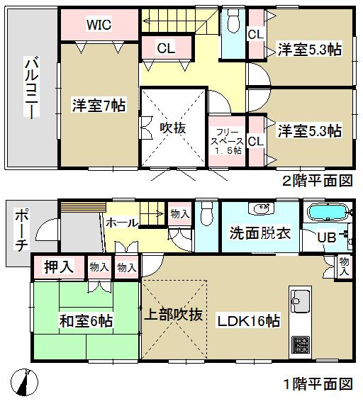 Floor plan. (5 Building), Price 36,880,000 yen, 4LDK+S, Land area 137.86 sq m , Building area 106.42 sq m