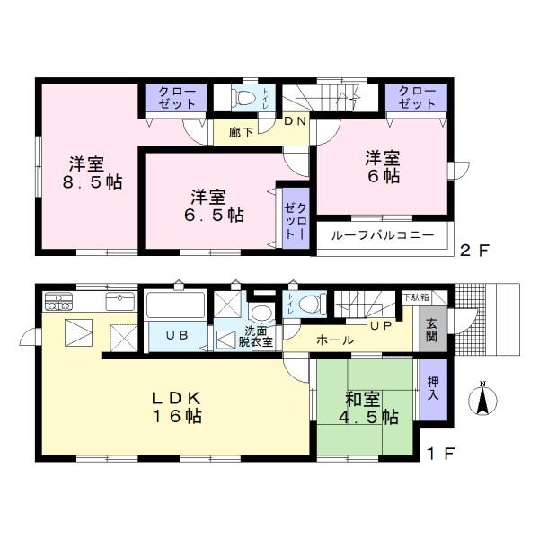 Floor plan. (1 Building), Price 29,900,000 yen, 4LDK, Land area 123.73 sq m , Building area 95.24 sq m