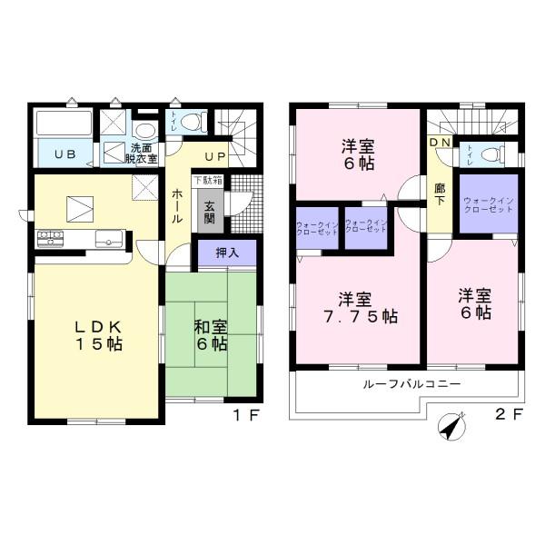 Floor plan. (Building 2), Price 31,300,000 yen, 4LDK, Land area 124.72 sq m , Building area 98.56 sq m