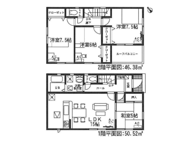 Floor plan. (Building 2), Price 26,800,000 yen, 4LDK, Land area 126.84 sq m , Building area 96.9 sq m
